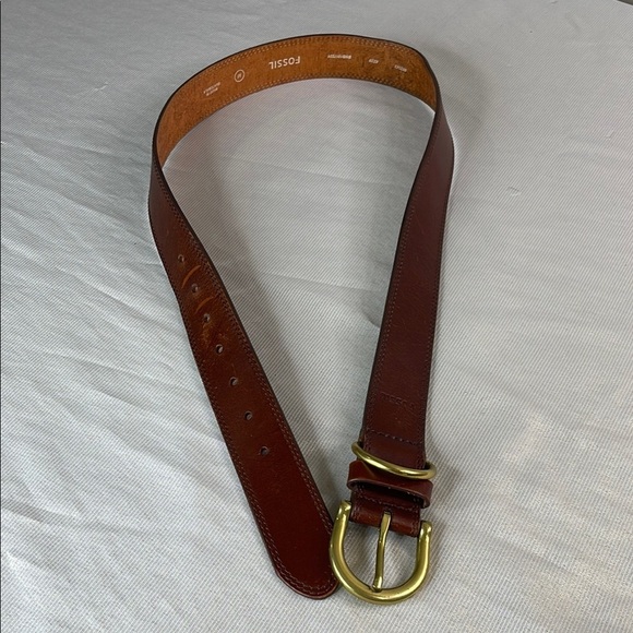 Fossil Mens Cognac Brown Genuine Leather Belt Brass Buckle M - Picture 2 of 11